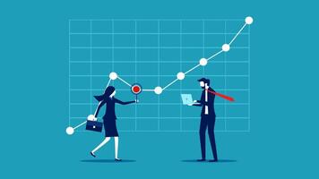 businessman and woman with a red arrow pointing to a chart vector