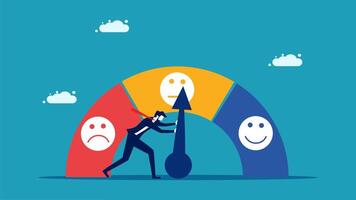 a man is pushing a large arrow through a rainbow of emotions vector