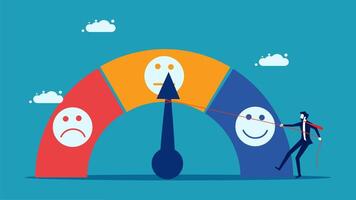 a man is holding a measuring stick with a smiley face on it vector