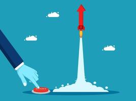 a hand pushing a button to start a rocket vector