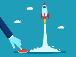 a hand pushing a button to start a rocket vector