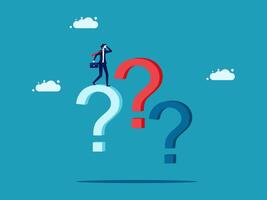 businessman standing on a question mark with a briefcase and a question mark vector