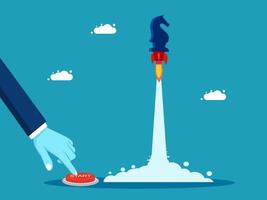 a hand pushing a button to start a rocket vector