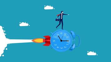 businessman on clock with rocket and time vector