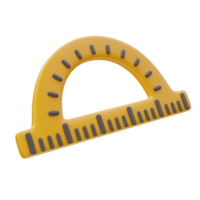 3D icon of Yellow Protractor. School icon, Geometry tool, Education concept. Tool for measuring and drawing angles in mathematics. 3D render illustration. png