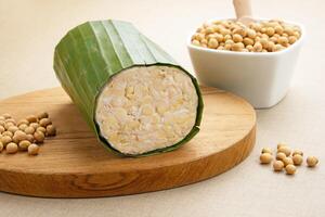 Raw Tempeh or Tempe, Indonesian traditional food, made from fermented soybeans. Usually fried for a side dish or for other cooking ingredients. photo