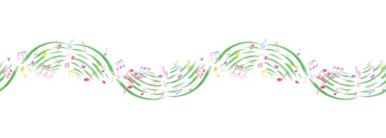 Undulating levitation music notes. Multicolored Notes flying through the waves of music. Seamless banner of note symbols. Watercolor illustration in classic style. Ornate for textile, package png