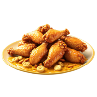 Chicken wings split and uncooked with honey mustard and pretzel bits exploding in a game png