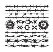 Barber Wire set isolated white background. Razor Wire in trendy minimal geometric style. Brutal prison fence collection. illustration can used web design vector