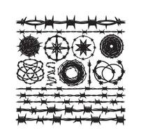 Barber Wire set isolated white background. Razor Wire in trendy minimal geometric style. Brutal prison fence collection. illustration can used web design vector