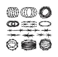 Barber Wire set isolated white background. Razor Wire in trendy minimal geometric style. Brutal prison fence collection. illustration can used web design vector