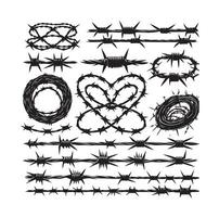 Barber Wire set isolated white background. Razor Wire in trendy minimal geometric style. Brutal prison fence collection. illustration can used web design vector