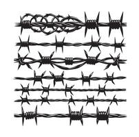 Barber Wire set isolated white background. Razor Wire in trendy minimal geometric style. Brutal prison fence collection. illustration can used web design vector