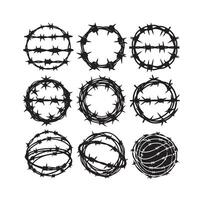 Barber Wire set isolated white background. Razor Wire in trendy minimal geometric style. Brutal prison fence collection. illustration can used web design vector