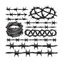 Barber Wire set isolated white background. Razor Wire in trendy minimal geometric style. Brutal prison fence collection. illustration can used web design vector