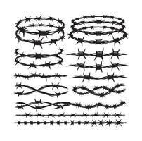 Barber Wire set isolated white background. Razor Wire in trendy minimal geometric style. Brutal prison fence collection. illustration can used web design vector