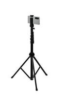 Smartphone mounted on a tripod. Stable photo or shooting for a blog or social media content. Isolate on a white back.