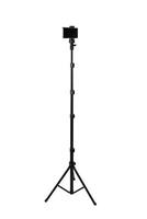 Smartphone mounted on a tripod. Stable photo or shooting for a blog or social media content. Isolate on a white back.