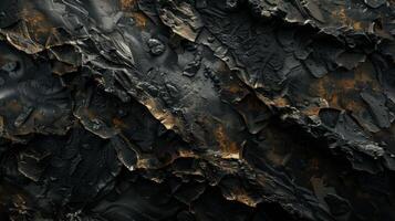 Rough dark stone texture with cracks and gold flecks. Dark back photo