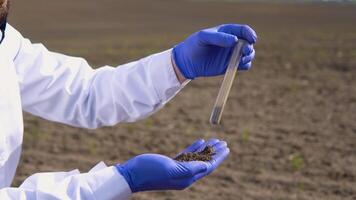 Top view of soil in hands for check the quality of the soil for control soil quality before seed plant. Future agriculture concept video