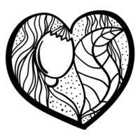 Outline heart with fantasy patterns, coloring page with tulip and stripes vector