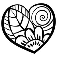 Outline heart with fantasy patterns, coloring page with flower and spiral vector