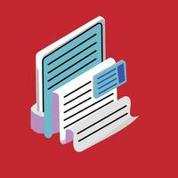 Document isometric icon, isolated on red background, designed for web and app. press equipment Design element and for other vector