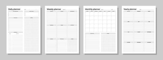 Planners set. Daily, weekly, monthly, yearly. Blank white notebook page A4. vector