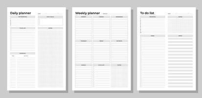 Planners set. Daily, weekly, to do list. Blank white notebook page A4. vector