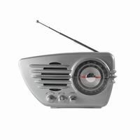 Retro radio silver chrome with antenna on white background. Square format photo