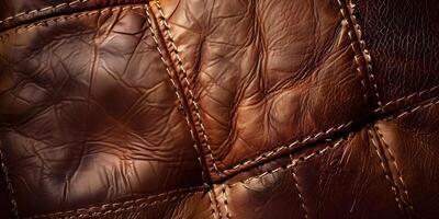 luxury brown leather bag texture background with stitching photo