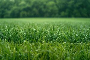 Close-up of a lush green lawn. Generated by artificial intelligence photo