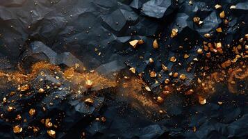 Luxurious black stone background with gold particles and space for text. Generated by artificial intelligence photo