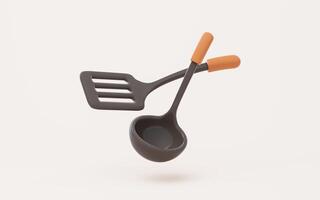Cartoon style kitchen cookwares, 3d rendering. photo
