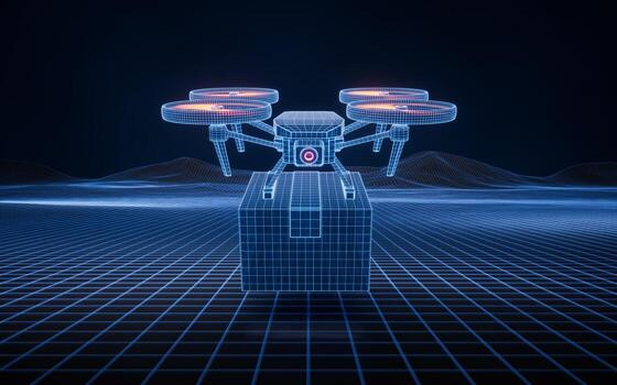 Drone with futuristic digital structure, 3d rendering. photo