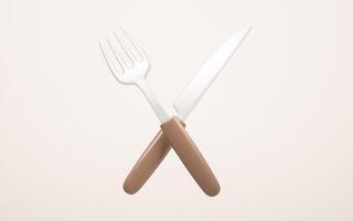 Cartoon style knife and fork, 3d rendering. photo