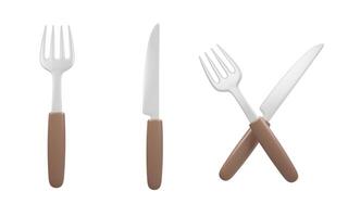 Cartoon style knife and fork, 3d rendering. photo