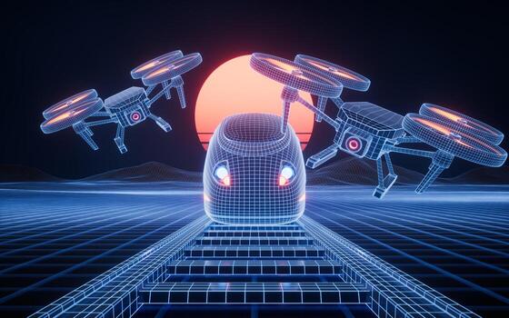 Drone with futuristic digital structure, 3d rendering. photo