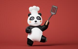 Panda chef with cartoon style, 3d rendering. photo