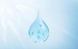 Blue liquid water drop and molecule, 3d rendering. photo