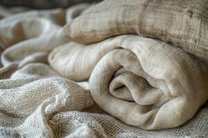 Linen texture. Background made of linen fabric with folds. Generated by artificial intelligence photo