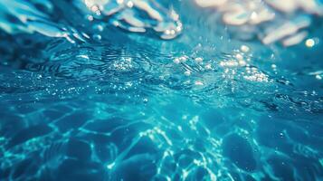 Sunlight shines on the surface and underwater in the sea. Beautiful shine of rays under water. Generated by artificial intelligence photo