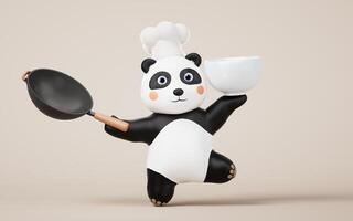Panda chef with cartoon style, 3d rendering. photo
