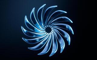 Abstract transparent glass flower with neon light, 3d rendering. photo