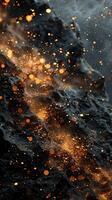 Abstract background of golden pollen on black rock. Vertical background. Generated by artificial intelligence photo