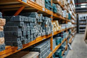 Warehouse of building materials in an industrial store. Generated by artificial intelligence photo