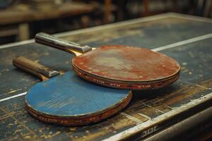 Old rackets for table tennis. Generated by artificial intelligence photo