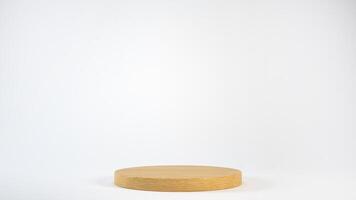 3d rendering empty wooden podium or pedestal display on white background with cylinder stand concept photo