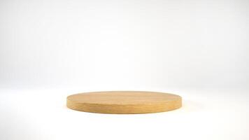 3d rendering wooden podium or pedestal display on white background with cylinder stand concept photo