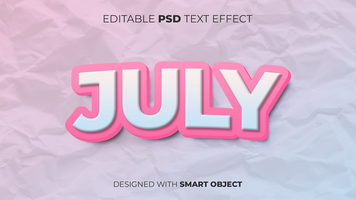 Text Effect of July Editable for Title, Copy, Poster, Event, Marketing, 3D Text, Caption, Style psd